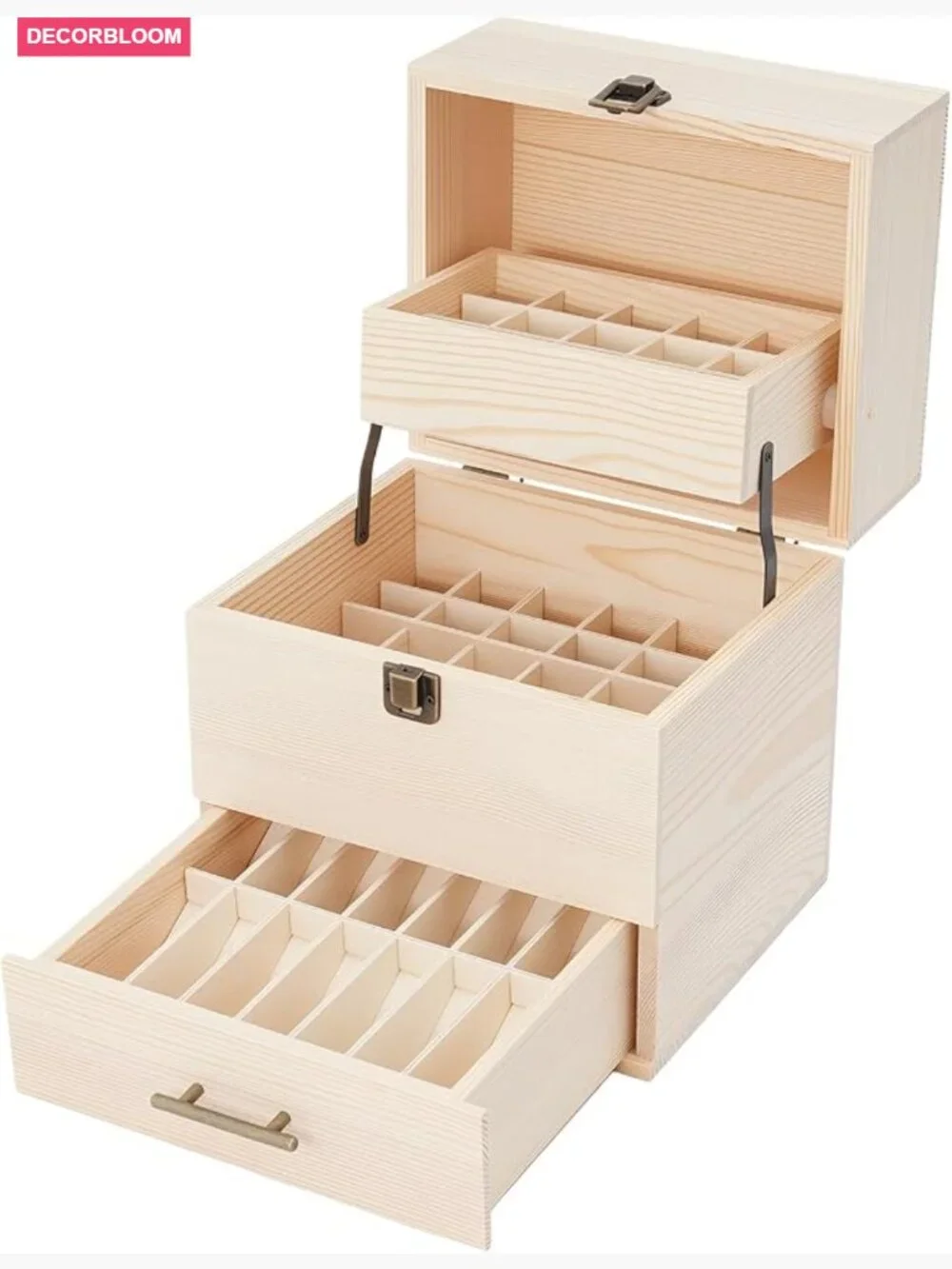 3-Tier Wooden Essential Oil Storage Box with 59 Slots